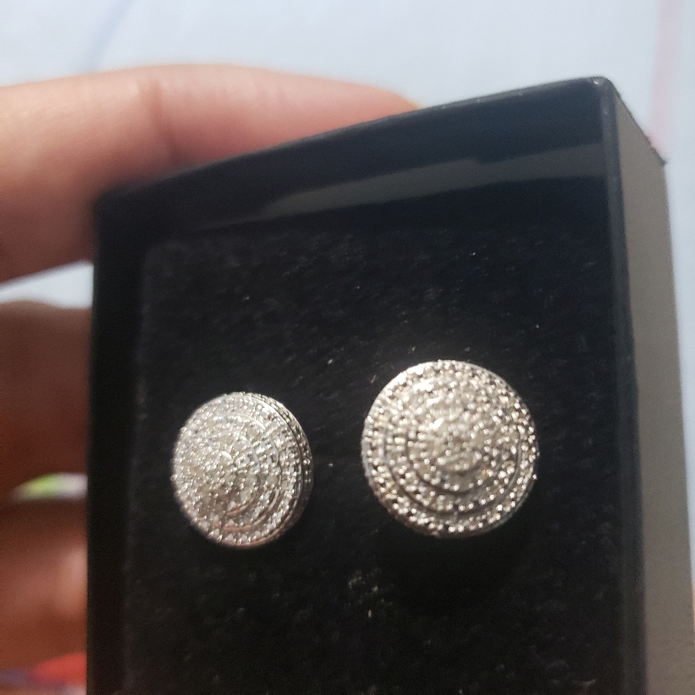 14k gold plated earrings with natural diamonds. Sterling silver with stamp 925.